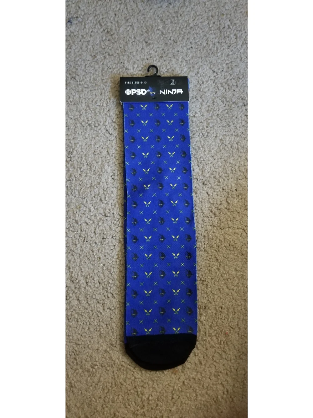 Ninja Men’s Bright Blue Crew Socks with Yellow Accents